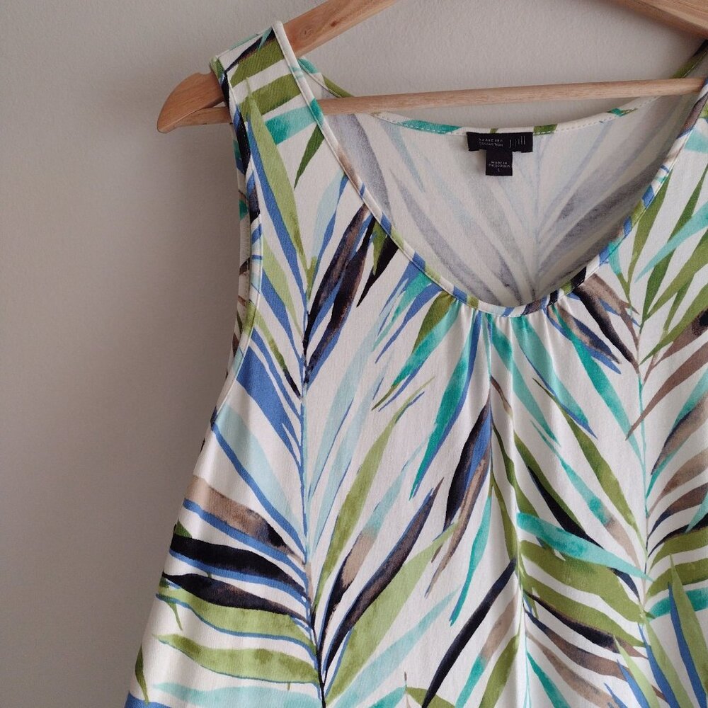 J Jill Wearever Collection Tropical Print Dress L Flowy Knit Easy Wear Midi - Picture 4 of 10